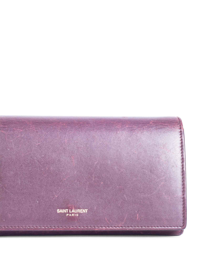 Yves Saint Laurent Logo Leather Flap Travel Wallet Burgundy-designer resale