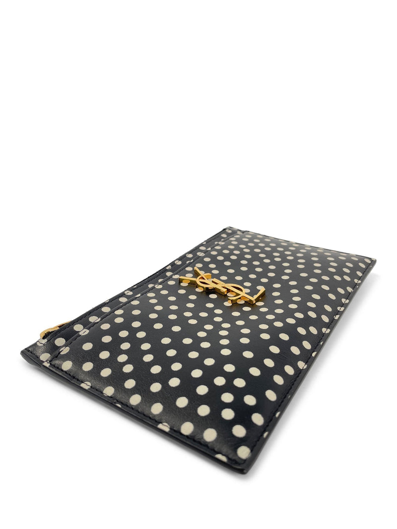 Yves Saint Laurent Logo Polkadot Clutch Black White-designer resale