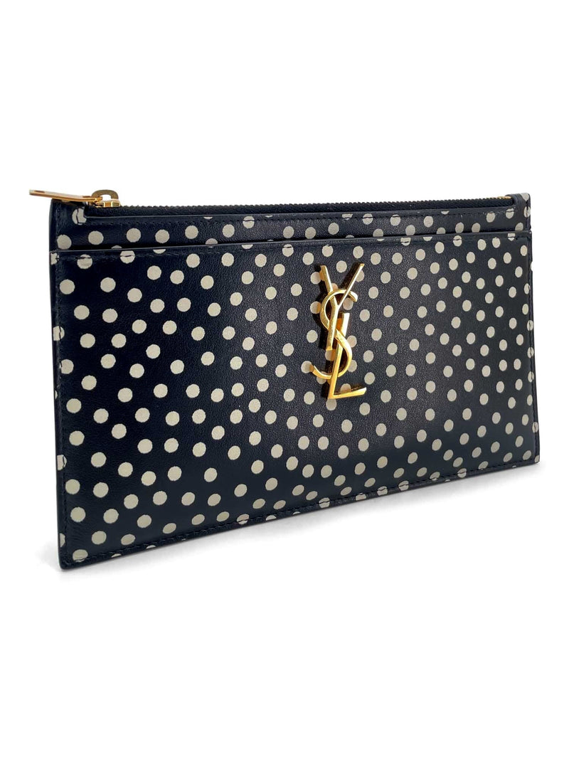 Yves Saint Laurent Logo Polkadot Clutch Black White-designer resale