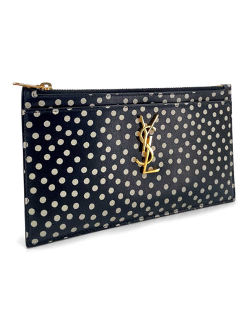 Yves Saint Laurent Logo Polkadot Clutch Black White-designer resale