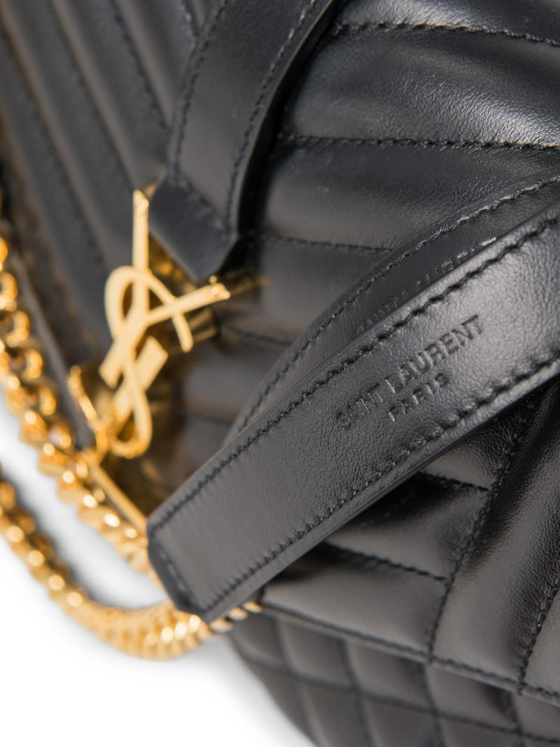 Yves Saint Laurent Logo Quilted Leather 24K Gold Plated Messenger Bag Black-designer resale