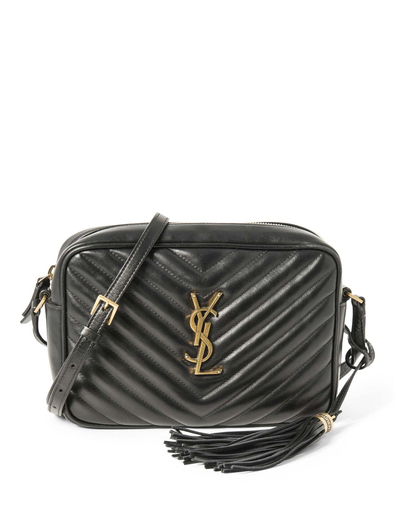 Yves Saint Laurent Logo Quilted Leather Medium Lou Camera Bag Black-designer resale