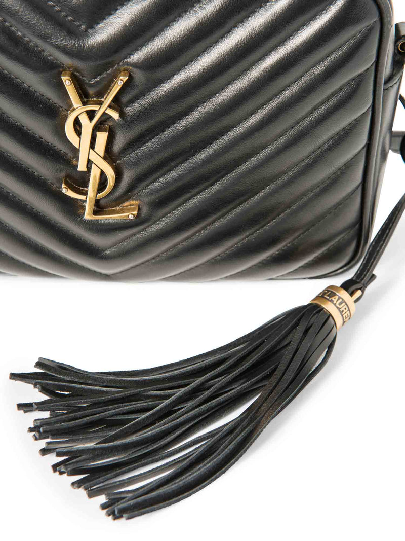 Yves Saint Laurent Logo Quilted Leather Medium Lou Camera Bag Black-designer resale