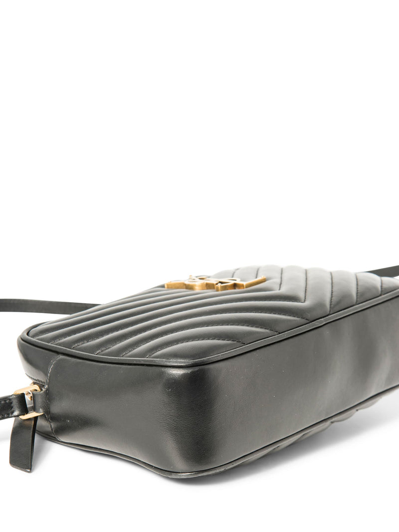 Yves Saint Laurent Logo Quilted Leather Medium Lou Camera Bag Black-designer resale