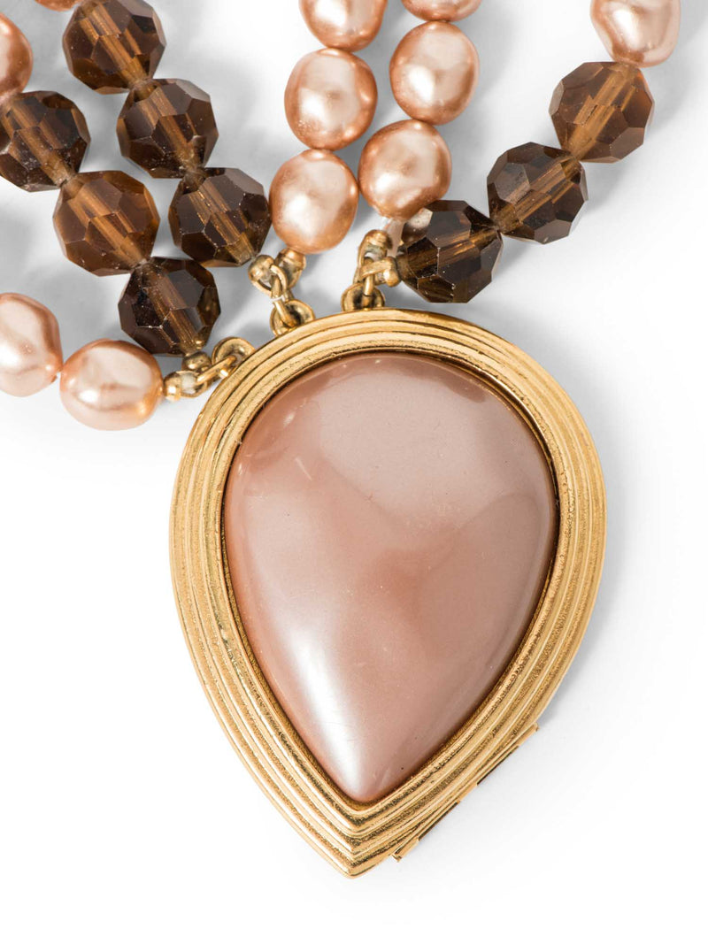 Yves Saint Laurent Stamped Vintage Layered Pearl Necklace Rose Gold-designer resale