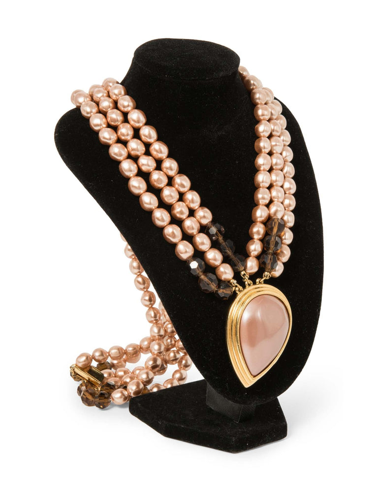 Yves Saint Laurent Stamped Vintage Layered Pearl Necklace Rose Gold-designer resale