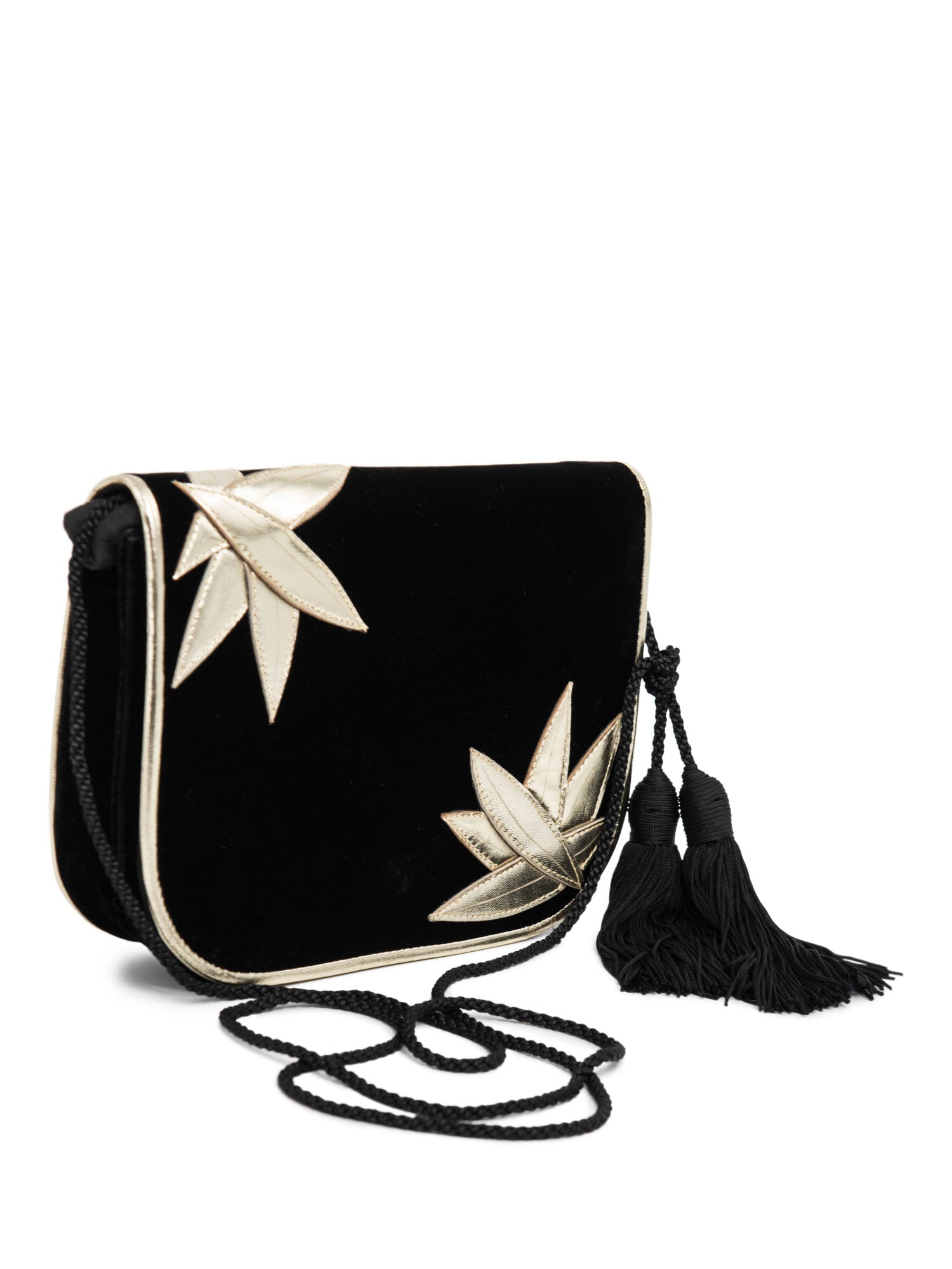 Yves Saint Laurent Velvet Tassel Messenger Bag Black Gold-designer resale