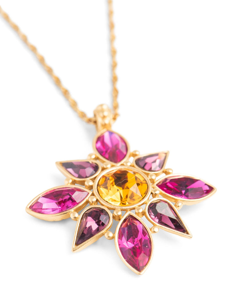 Yves Saint Laurent Vintage Gripoix 24K Cabochon Glass Necklace Yellow Hot Pink-designer resale