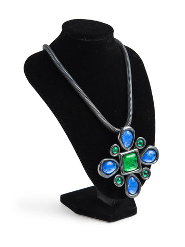 Yves Saint Laurent Vintage Gripoix Cabochon Glass Necklace Green Blue-designer resale