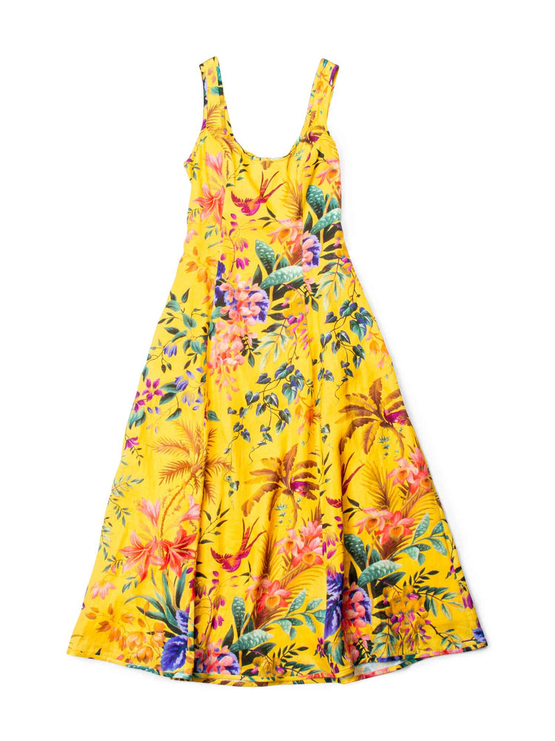 Zimmerman Linen Open Back Floral Midi Dress Multicolor-designer resale