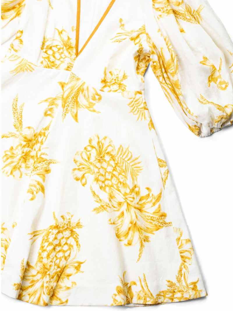 Zimmerman Linen Puff Sleeve Day Mini Dress Cream Yellow-designer resale