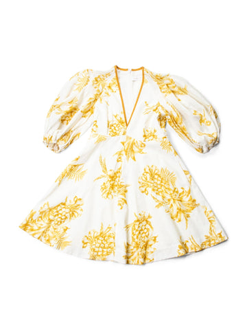 Zimmerman Linen Puff Sleeve Day Mini Dress Cream Yellow-designer resale