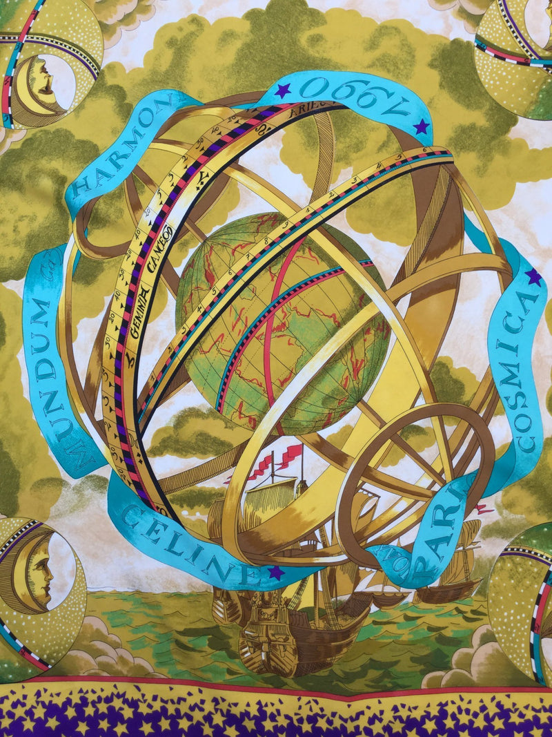 100% Multicolor Silk Aqua Gold Purple Mundum Harmoni Scarf-designer resale