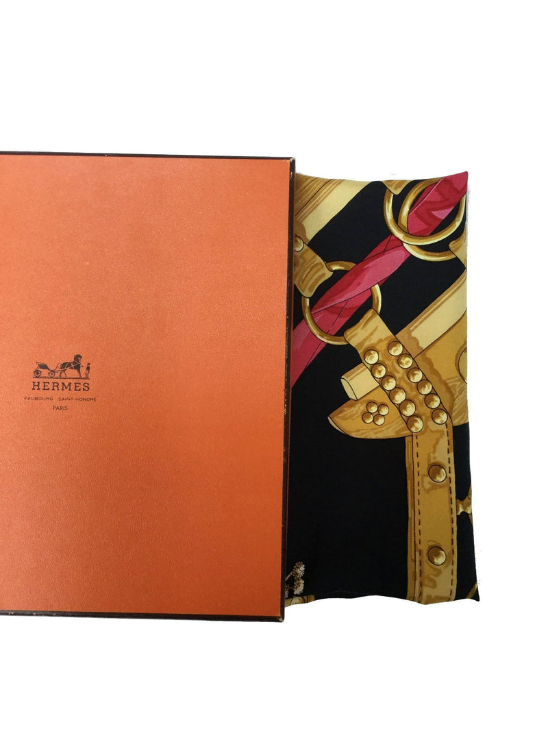 100% Silk Aux Champs Black Gold Red Scarf-designer resale