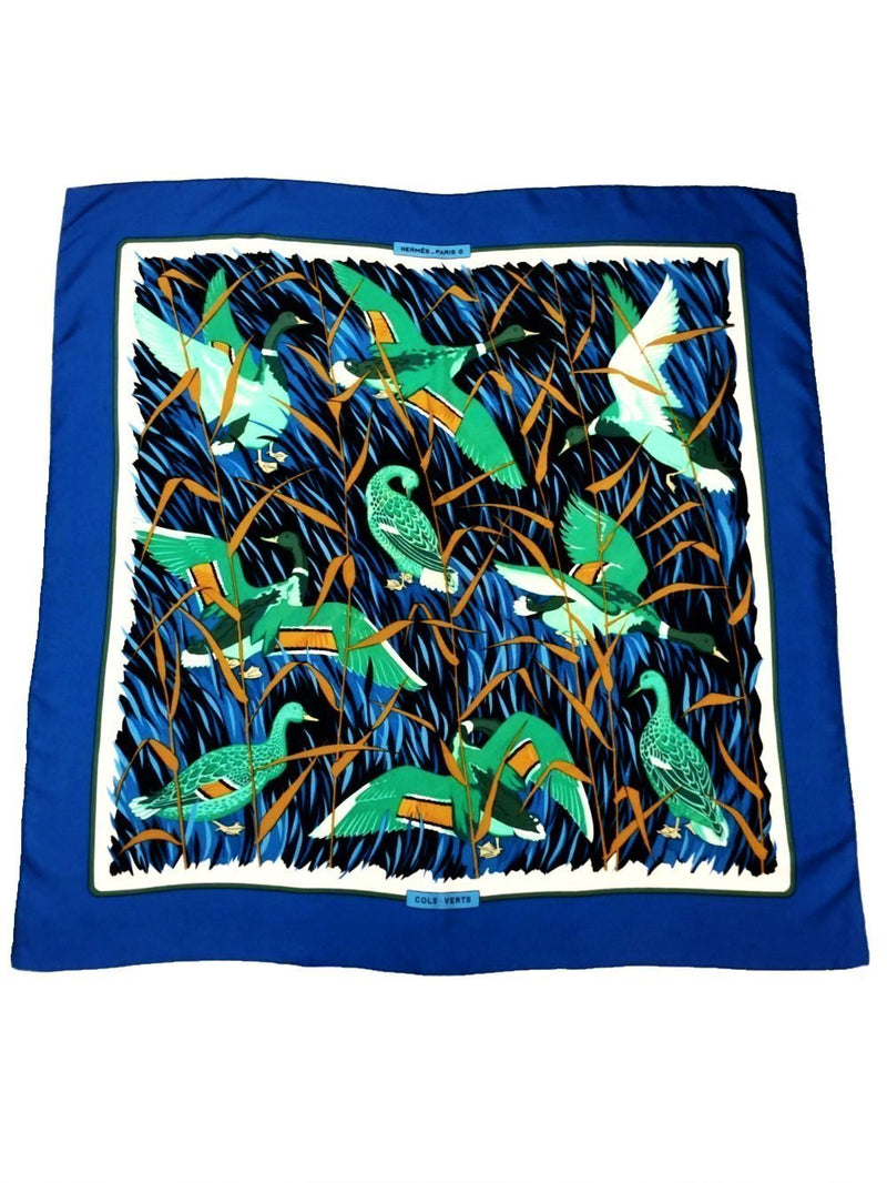 100% Silk Cols Verts Birds Green Blue Scarf-designer resale