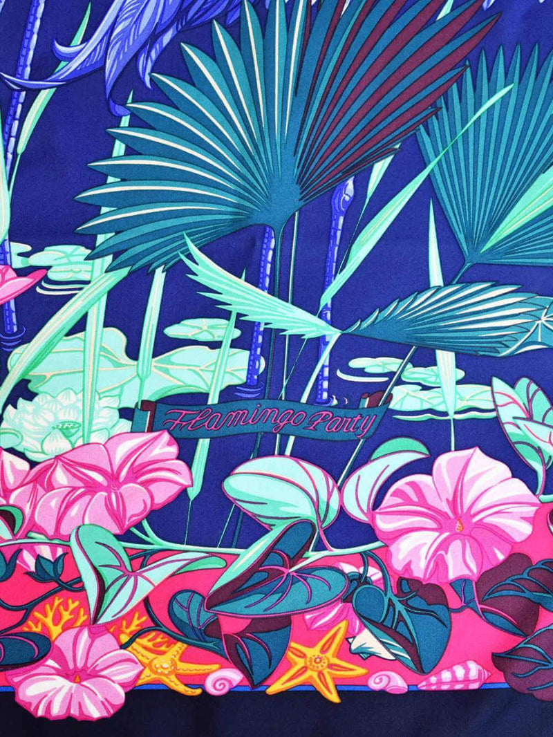 100 % Silk Flamingo Party Multicolor Scarf-designer resale