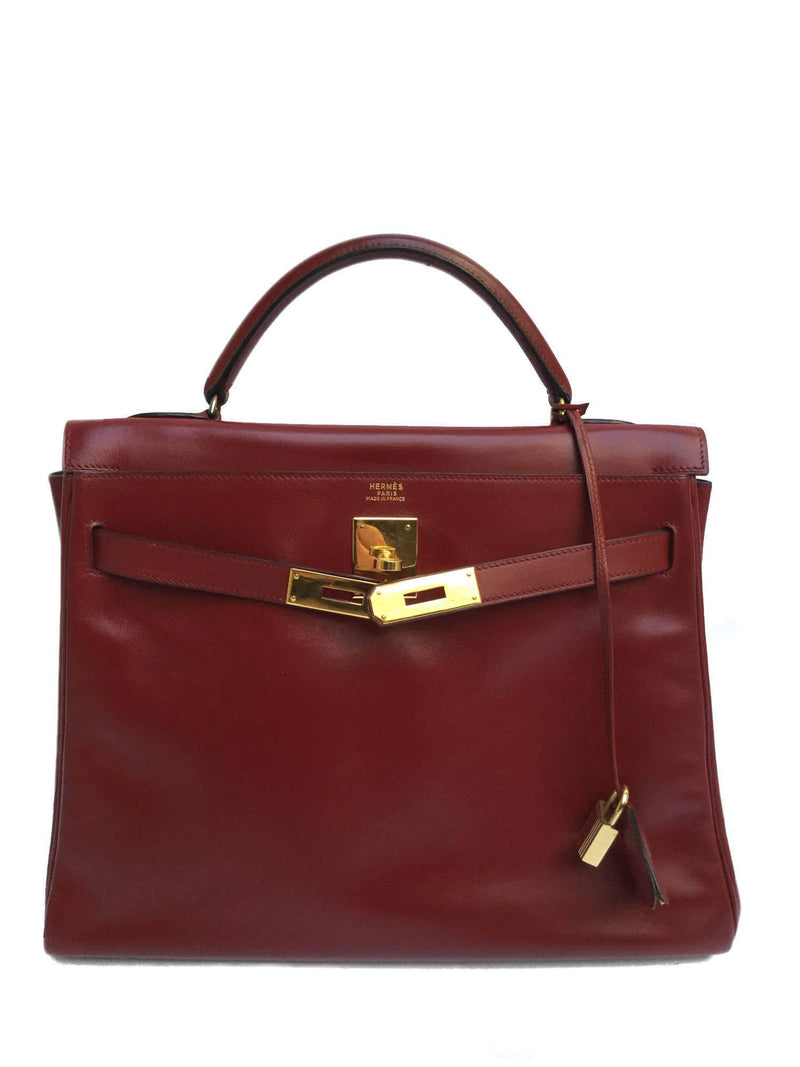 28 Kelly Retourne Bag Burgundy Box Leather