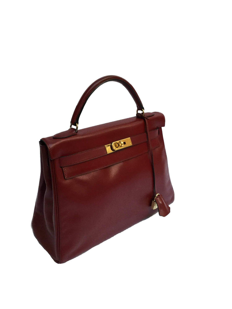 28 Kelly Retourne Bag Burgundy Box Leather-designer resale