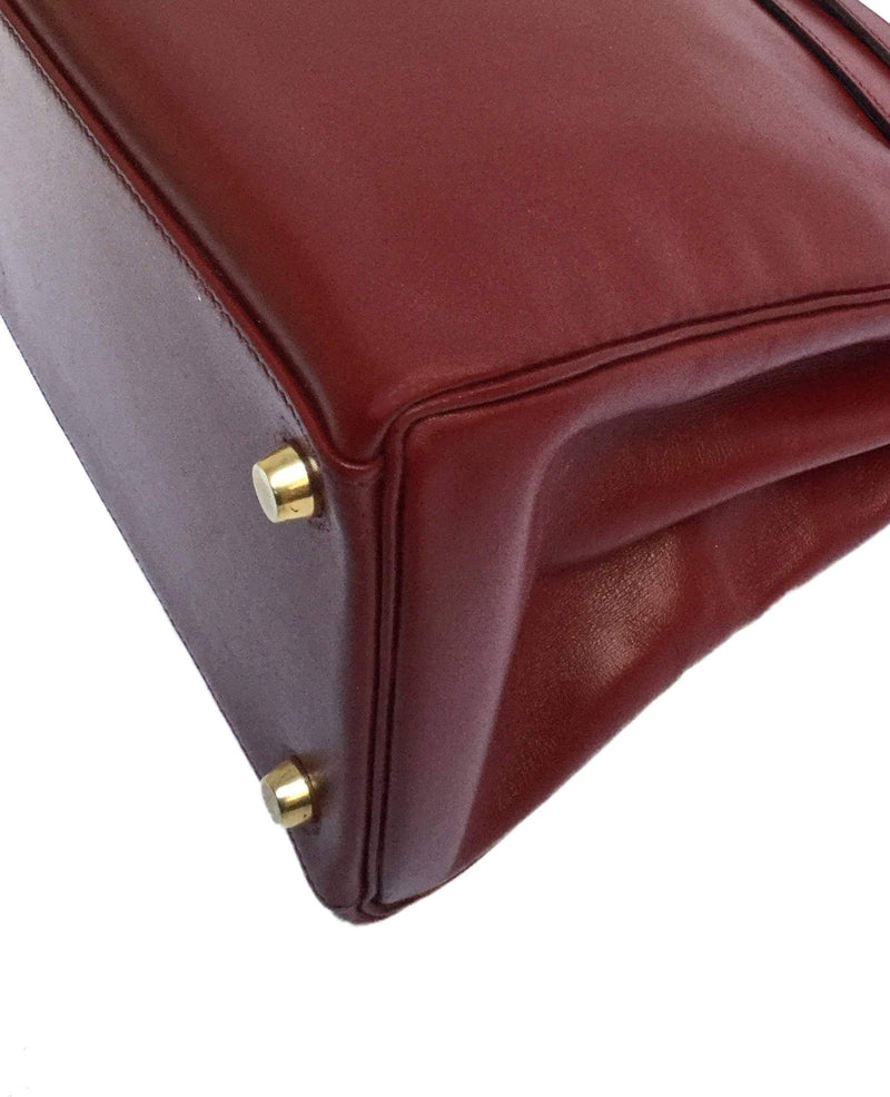 28 Kelly Retourne Bag Burgundy Box Leather-designer resale