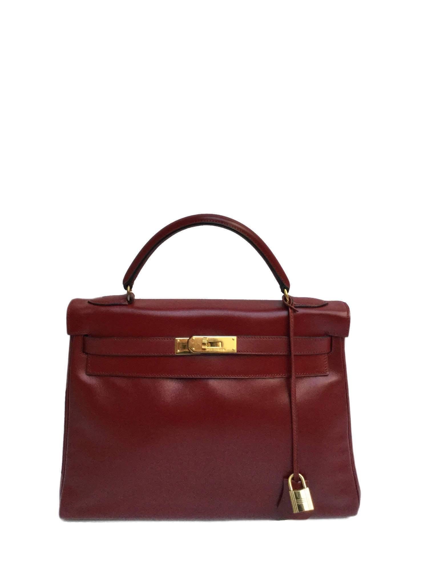 28 Kelly Retourne Bag Burgundy Box Leather-designer resale
