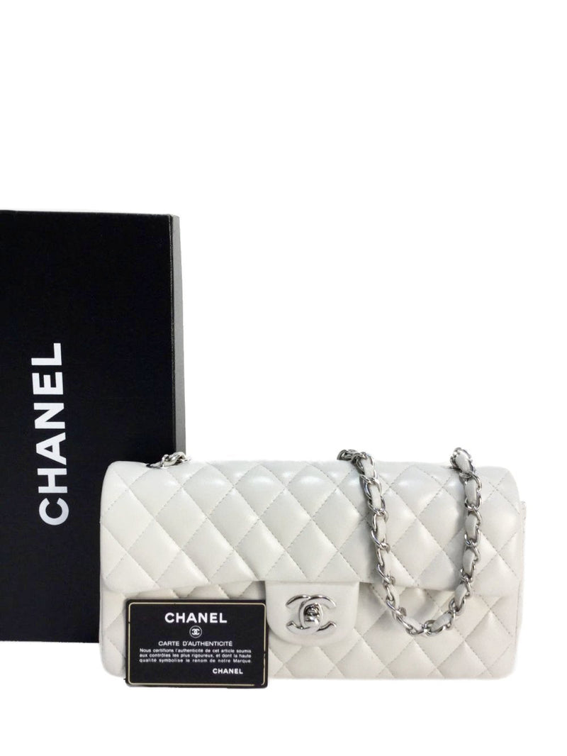2.55 Single Flap Bag in Pearl White Leather Silver Hardware-designer resale