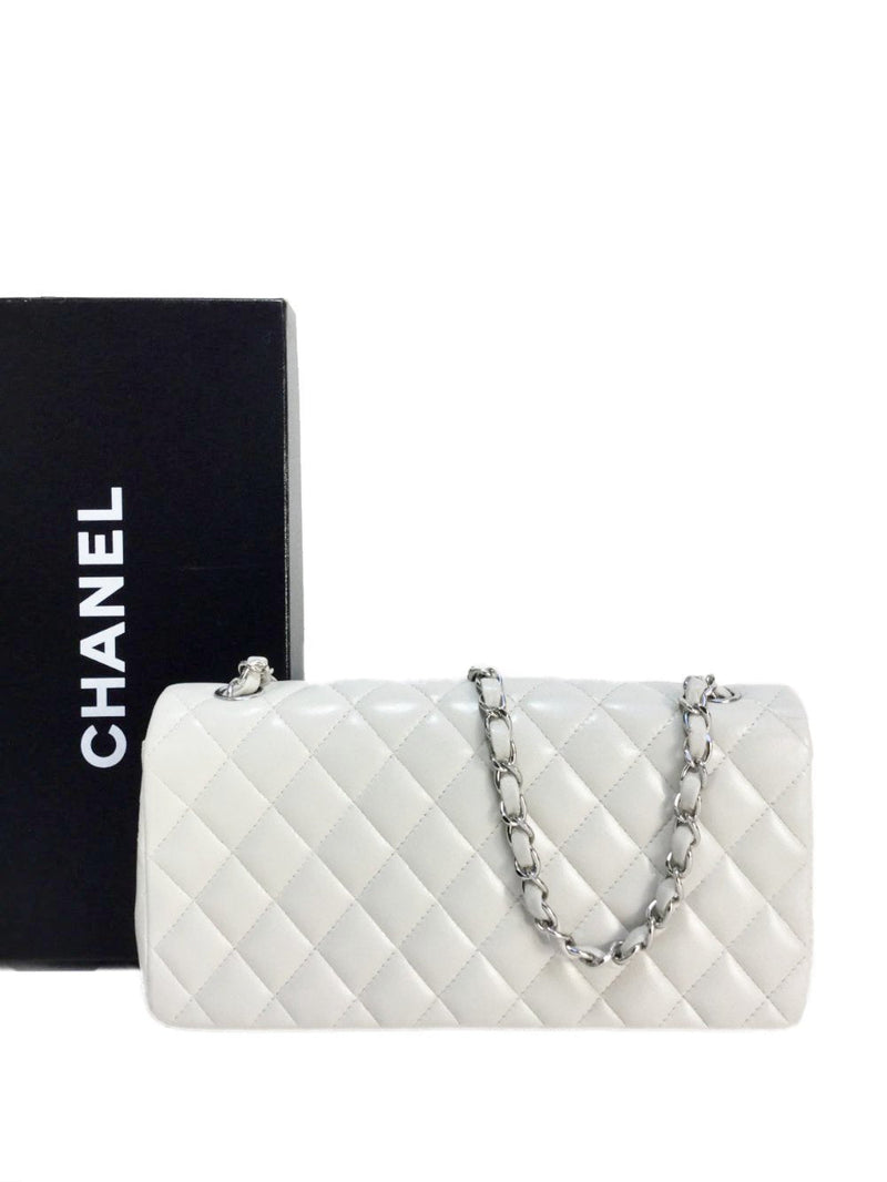 2.55 Single Flap Bag in Pearl White Leather Silver Hardware-designer resale