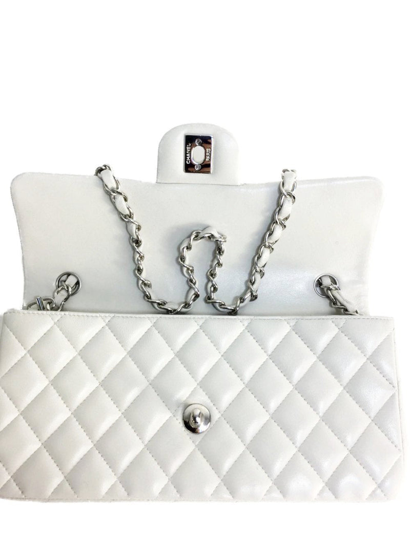 2.55 Single Flap Bag in Pearl White Leather Silver Hardware-designer resale