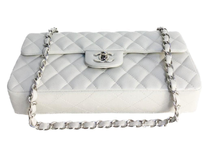 2.55 Single Flap Bag in Pearl White Leather Silver Hardware-designer resale