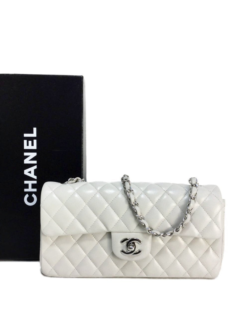2.55 Single Flap Bag in Pearl White Leather Silver Hardware-designer resale