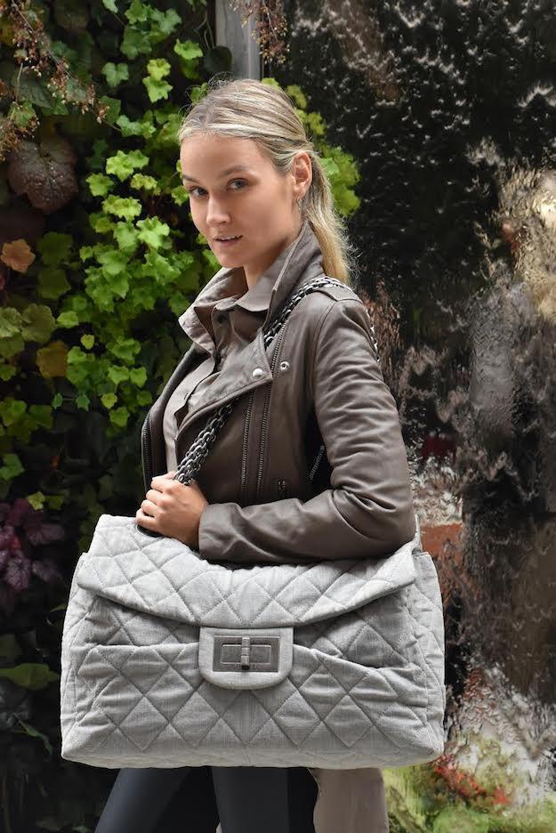 2.55 XXL Reissue Flap Bag Grey Quilted Canvas Ruthenium Chain