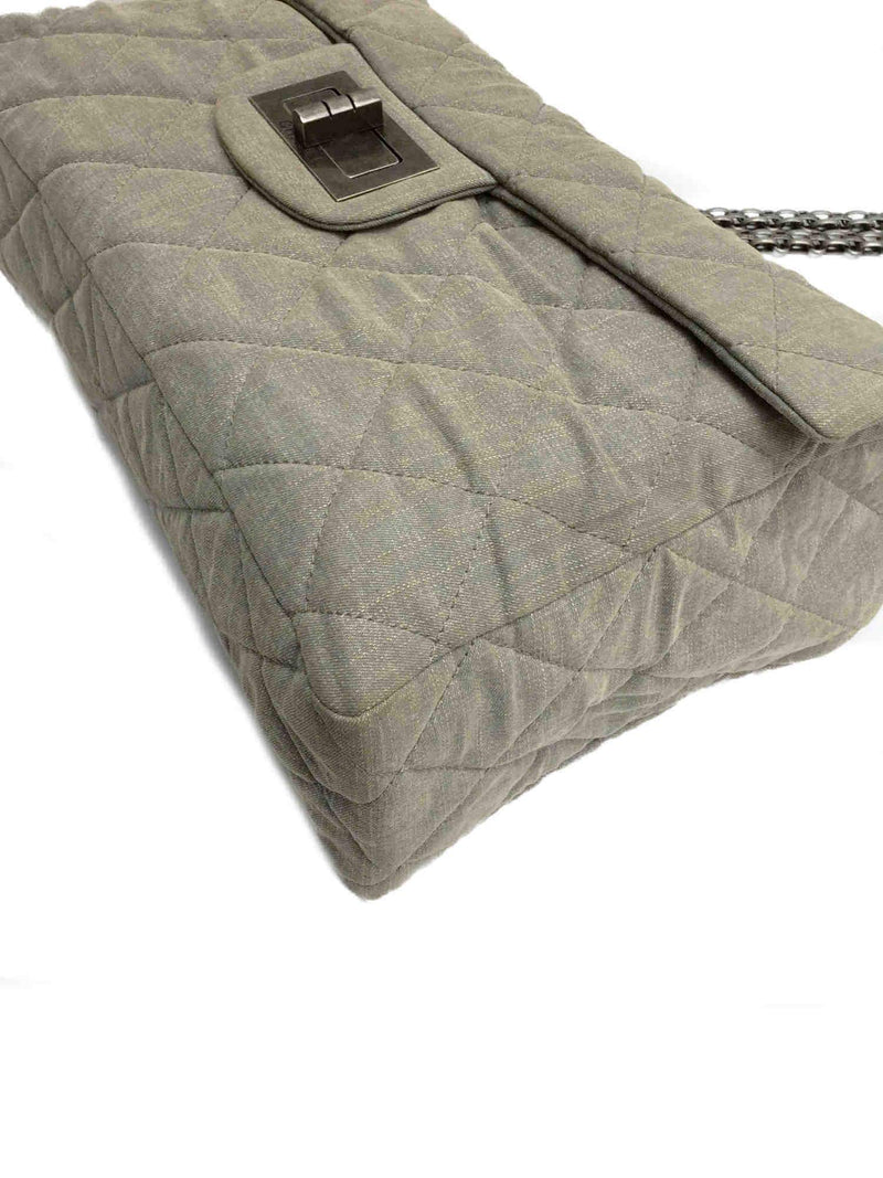 2.55 XXL Reissue Flap Bag Grey Quilted Canvas Ruthenium Chain