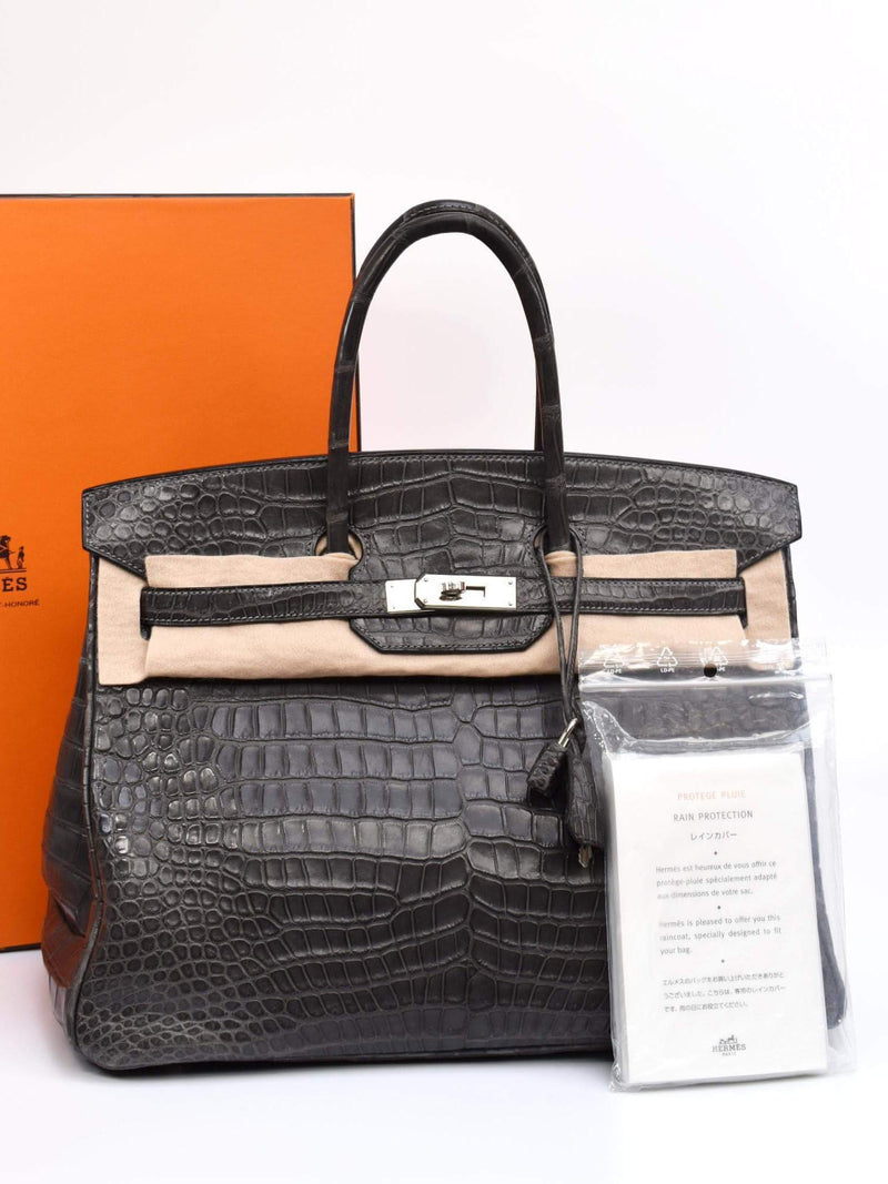 35 Birkin Bag Matte Graphite Porosus Crocodile Palladium Hardware-designer resale