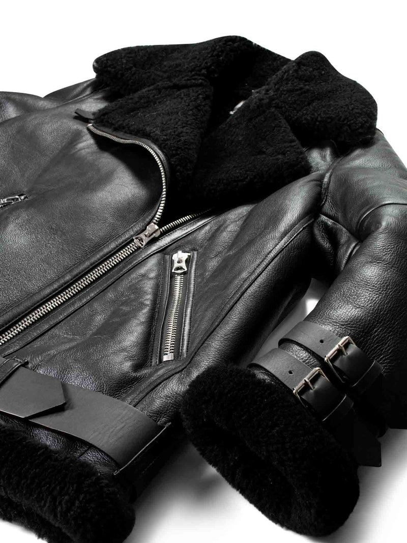 Acne Studios Leather Shearling Velocite Oversized Shearling Jacket Black-designer resale