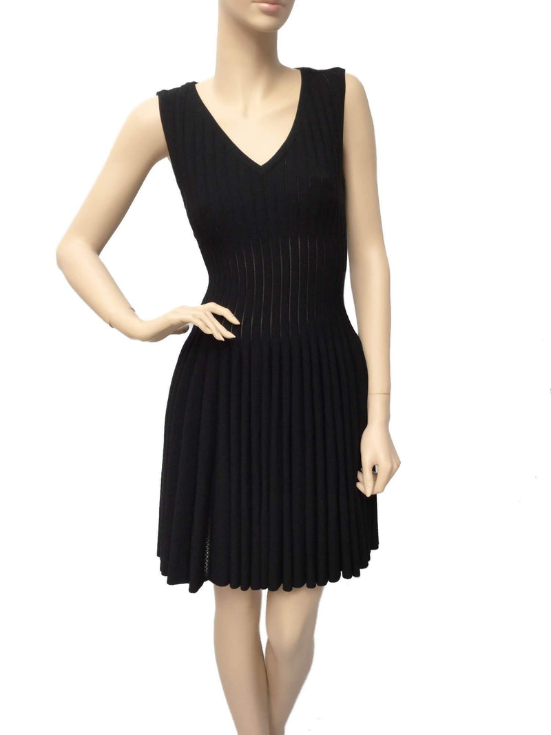 Alaia Black Stretch Knit Sleeveless Fit and Flare A-line Dress-designer resale