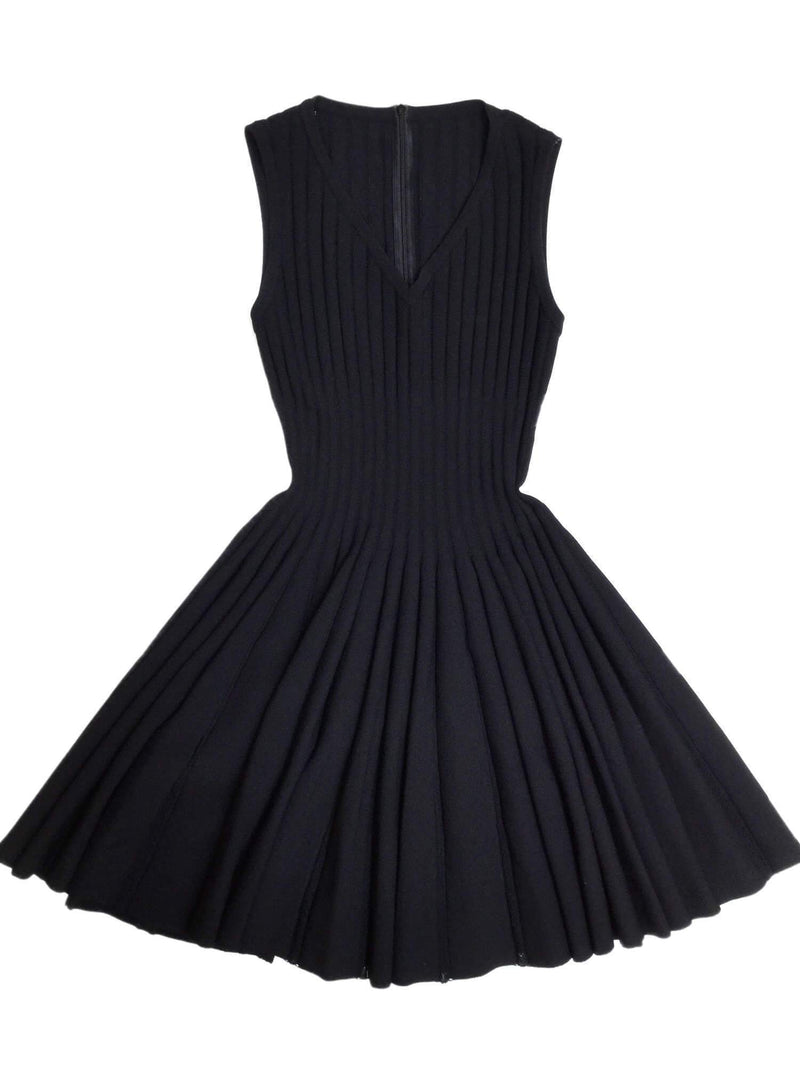 Alaia Black Stretch Knit Sleeveless Fit and Flare A-line Dress-designer resale
