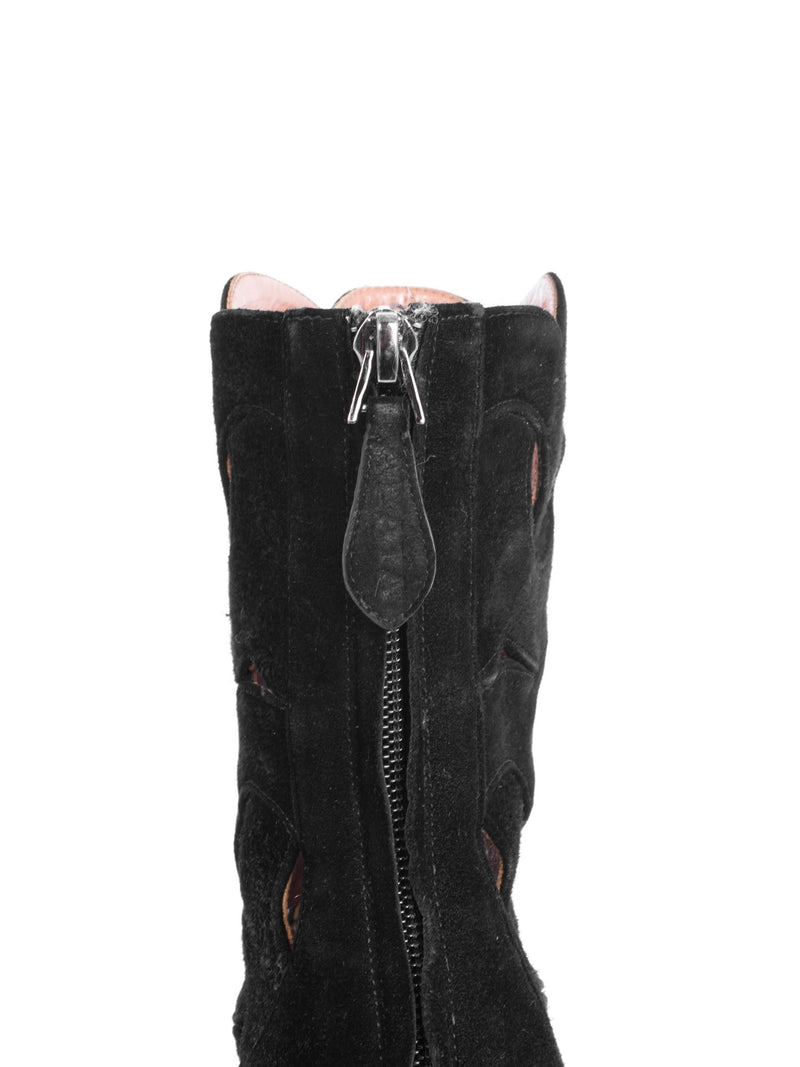 Alaia Suede Leather Cutout Booties Black-designer resale
