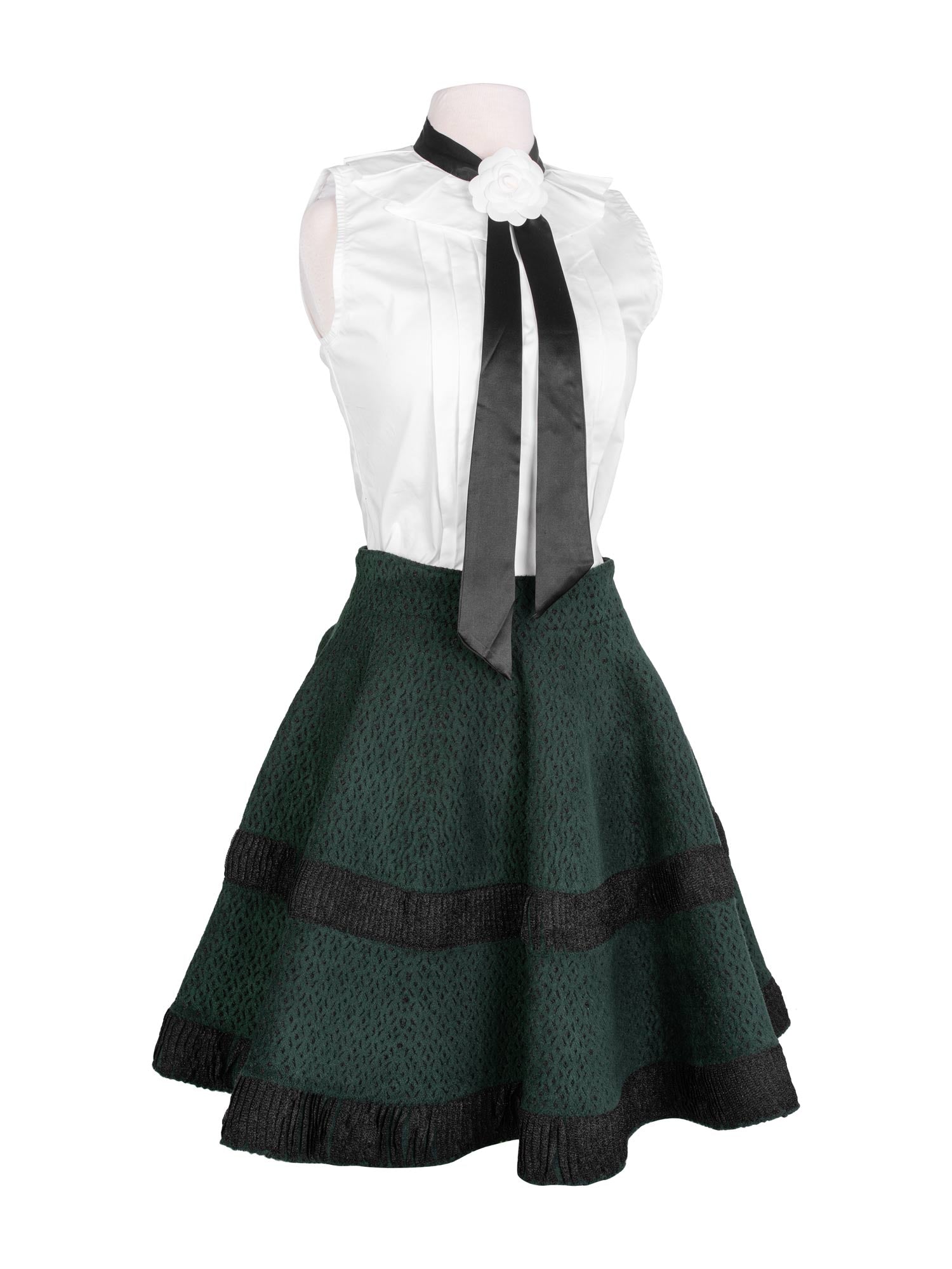 Alaia Velvet Knit Fit and Flare A-line Skirt Green-designer resale