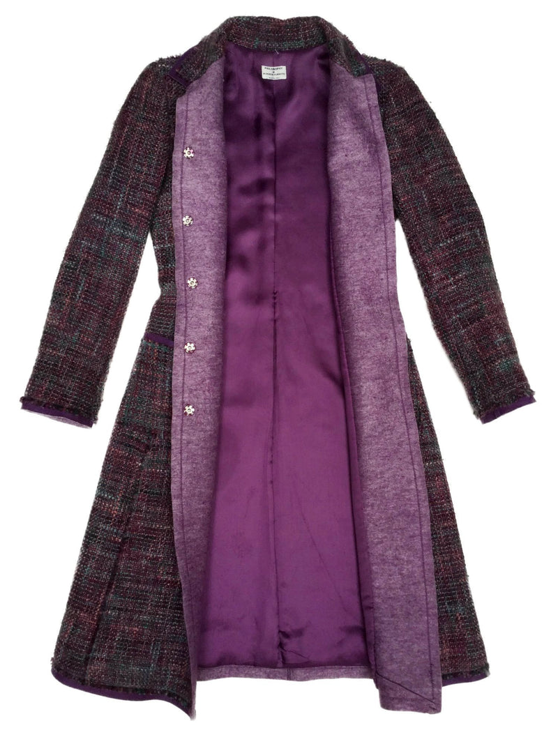 Alberta Ferretti Tweed Fitted Fringe Coat Purple-designer resale