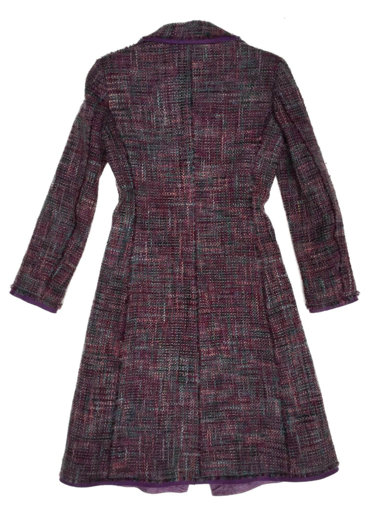 Alberta Ferretti Tweed Fitted Fringe Coat Purple-designer resale