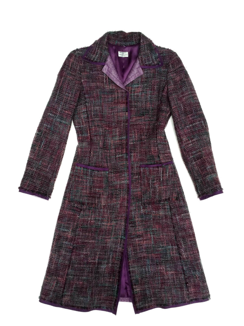 Alberta Ferretti Tweed Fitted Fringe Coat Purple-designer resale