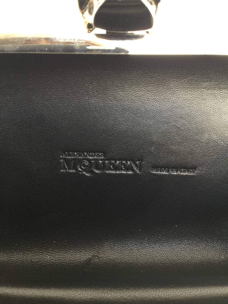 Alexander McQueen Calfskin Skull Box Clutch Silver Grey-designer resale