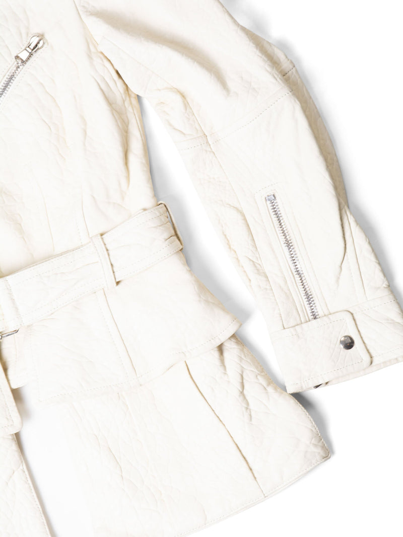 Alexander McQueen Leather A-line Jacket Ivory-designer resale