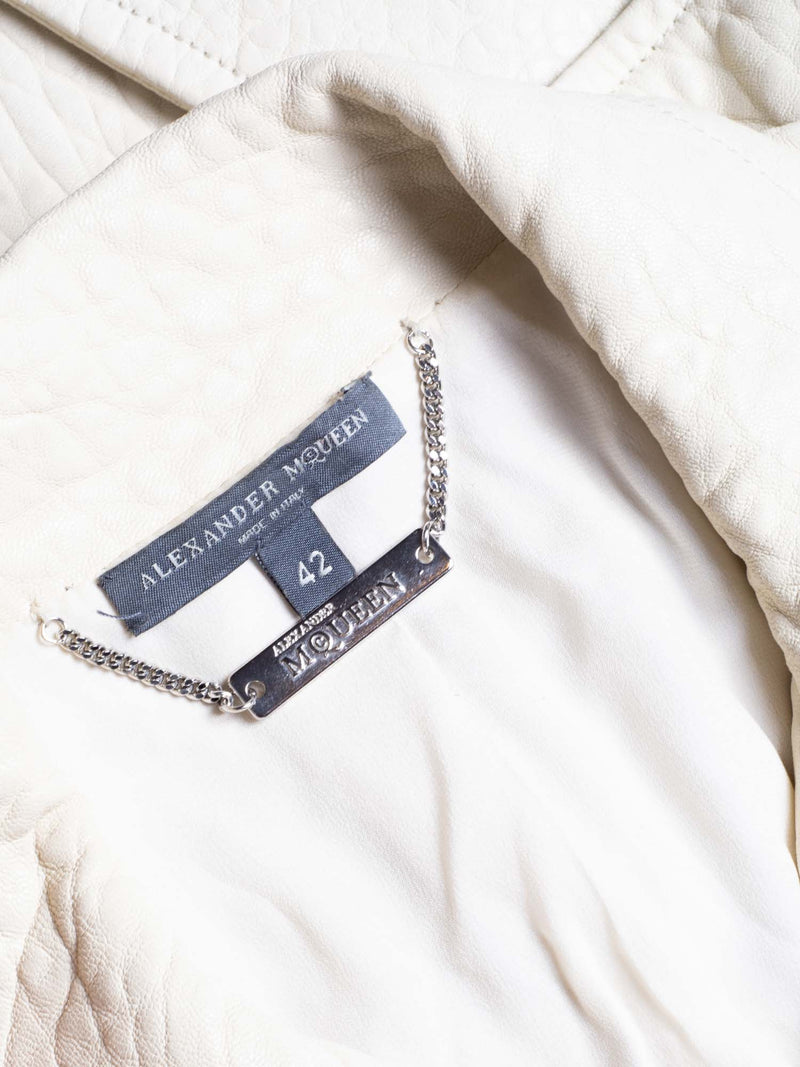 Alexander McQueen Leather A-line Jacket Ivory-designer resale