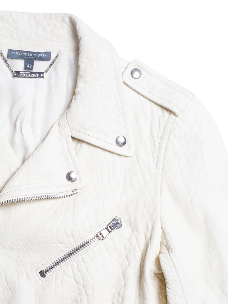 Alexander McQueen Leather A-line Jacket Ivory-designer resale
