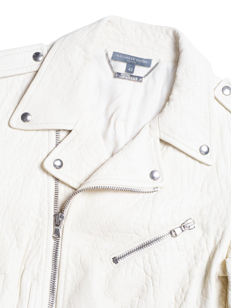 Alexander McQueen Leather A-line Jacket Ivory-designer resale
