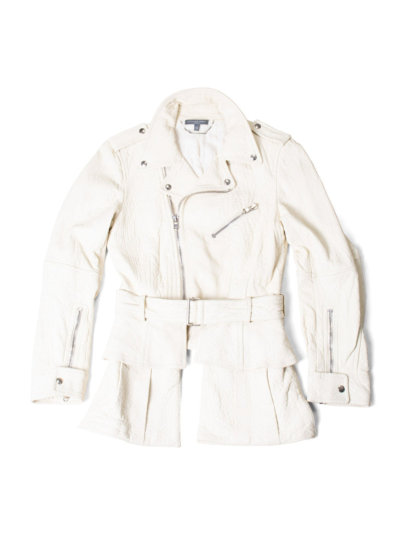 Alexander McQueen Leather A-line Jacket Ivory-designer resale