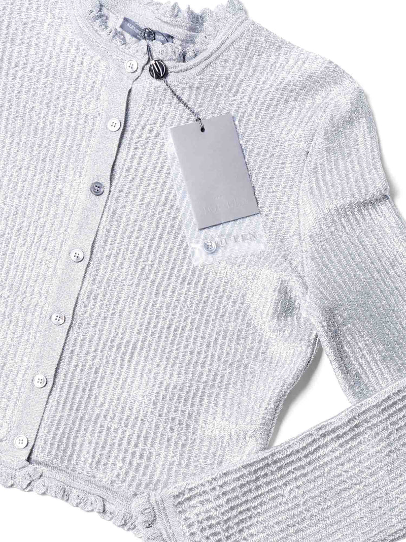 Alexander McQueen Metallic Knit Cropped Cardigan Silver-designer resale