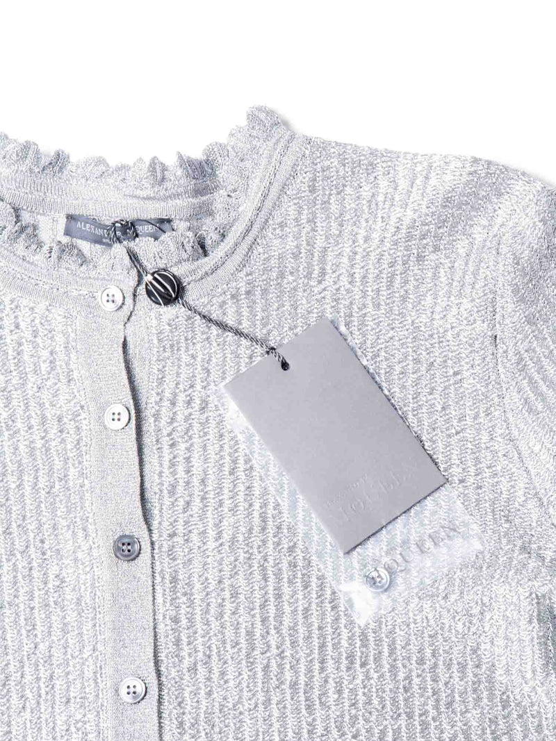 Alexander McQueen Metallic Knit Cropped Cardigan Silver-designer resale