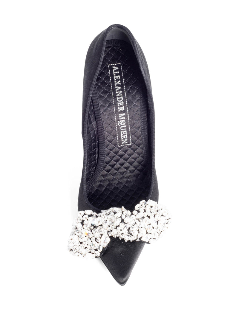 Alexander McQueen Satin Crystal Bow Heels Black-designer resale