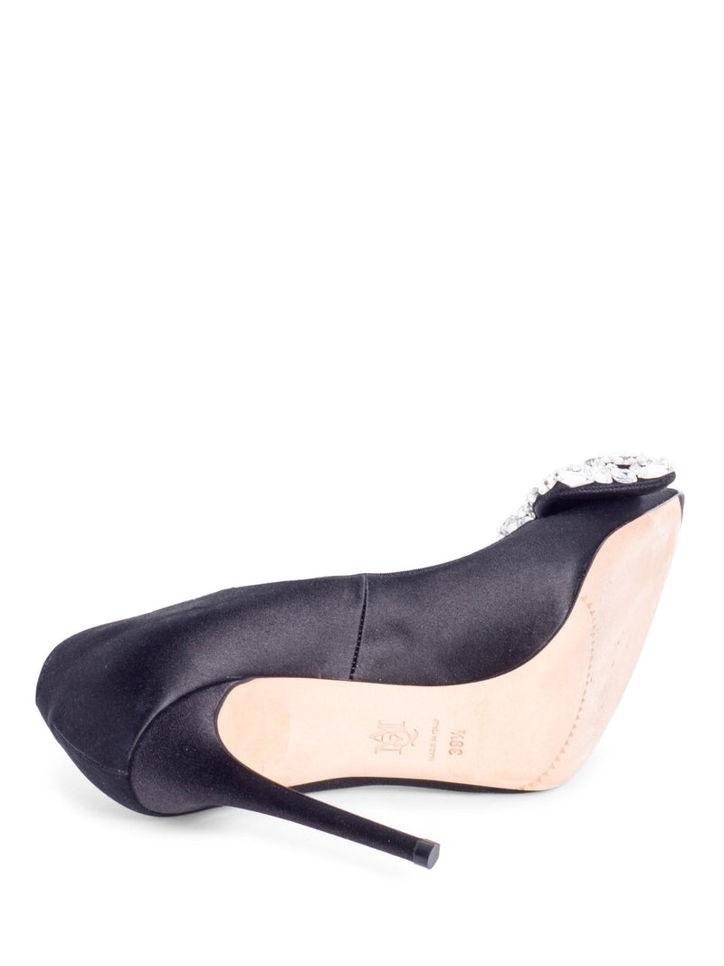 Alexander McQueen Satin Crystal Bow Heels Black-designer resale